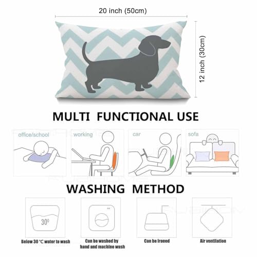 Dachshund Dog Pillow Dachshund Pattern Dog Teal Waves Striped Cotton Linen Cushion Cover Oblong Rectangle Pillow Cases for Men Women Boys Girls Kids Pillowcase Sofa Bedroom Livingroom 12x20 inch - color: Md023
