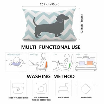 Dachshund Dog Pillow Dachshund Pattern Dog Teal Waves Striped Cotton Linen Cushion Cover Oblong Rectangle Pillow Cases for Men Women Boys Girls Kids Pillowcase Sofa Bedroom Livingroom 12x20 inch - color: Md023