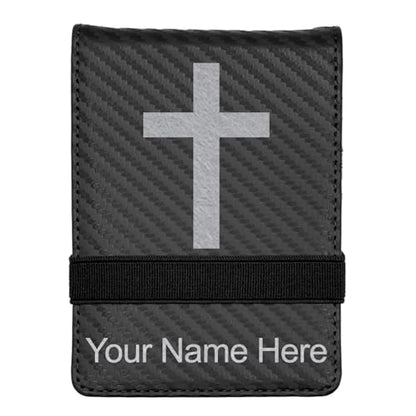 LaserGram Mini Padfolio with Notepad and Pen, Christian Cross, Personalized Engraving Included (Carbon Fiber Black with Silver) - color: Carbon Fiber Black With Silver