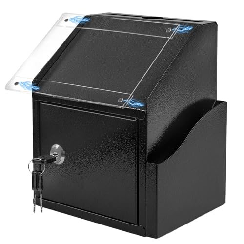 Suggestion Box with Slot and Lock, Secure Metal Ballot Box for Donation or Comment Collection, Wall Mounted or Countertop Donation Boxes for Fundraising, For Office, School, or Event Use (Black) - color: Black