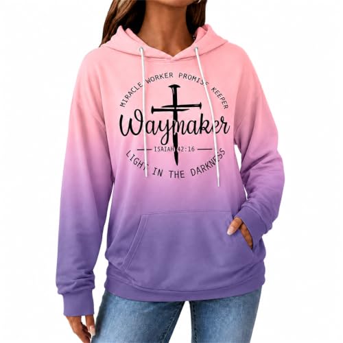FASHGL Christian Hoodie for Women Religious Faith Sweatshirt Inspirational Pullover Tops Bible Verse Long Sleeve Tops - color: Pink2, size: Large