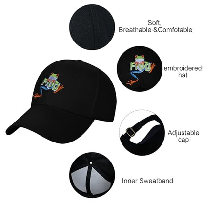 Embroidered Baseball Cap for Women Men Adjustable Baseball Hat Black Baseball Cap Trucker Hat - color: Frog