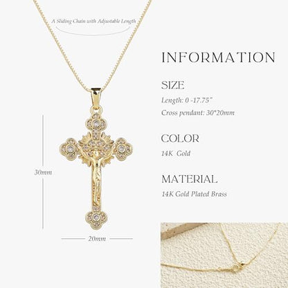 Gold Cross Necklace for Women, 14K Gold Plated - style: Jesus on the cross