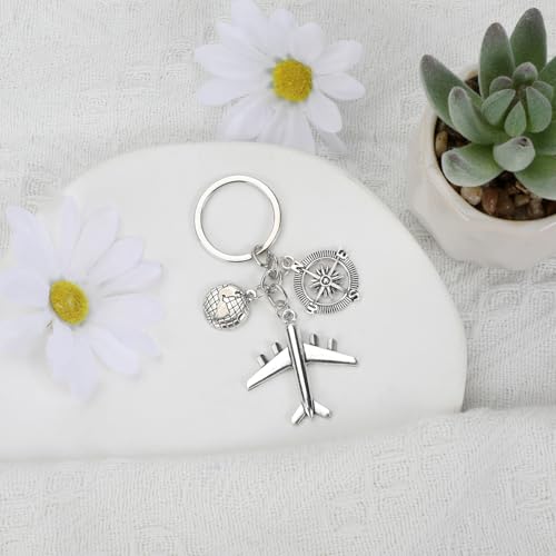 Airplane Keychains Travel Keychain for Women Compass Keyring Travel Airplane Keychain Gifts with Angel Charm - color: Style 7