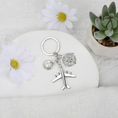 Airplane Keychains Travel Keychain for Women Compass Keyring Travel Airplane Keychain Gifts with Angel Charm - color: Style 7