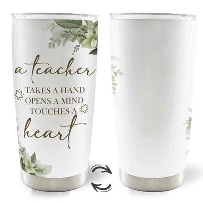 Teacher Gifts 20oz Travel Coffee Mug Tumbler, Teacher Appreciation Gifts for Women Men, a Teachers Takes a Hand Opens a Mind Touches a Heart Stainless Steel Tumbler with Lid and Straw - color: heart