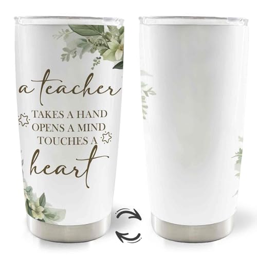Teacher Gifts 20oz Travel Coffee Mug Tumbler, Teacher Appreciation Gifts for Women Men, a Teachers Takes a Hand Opens a Mind Touches a Heart Stainless Steel Tumbler with Lid and Straw - color: heart