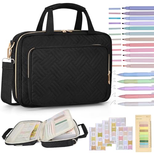 Bible Cover Case for Women Bible Study Supplies Christian Gifts for Women Church Camp Essentials Christian Bible Journaling Kit Quilted Large Bible Cover with Durable Handle (Black, Large) - color: Black