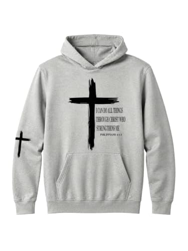 Christian Sweatshirts for Men Faith Christ Cross Pullover Hoodie - color: Grey, size: Small