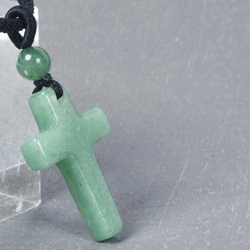 Justinstones Natural Gemstone Carved Cross Reiki Chakra Pendant Necklace 22 Inch - color: 30mm Green Aventurine