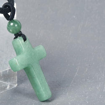 Justinstones Natural Gemstone Carved Cross Reiki Chakra Pendant Necklace 22 Inch - color: 30mm Green Aventurine