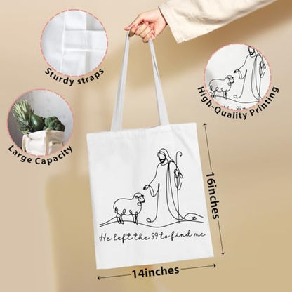 VICBOU Bible Verse Canvas Tote Bag Religious Christian Gifts for Women Men Faith Canvas Tote Reusable Grocery Bag - color: Jesussheep
