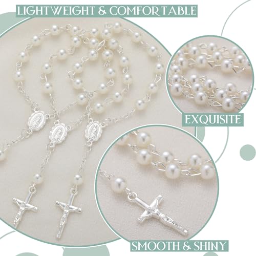Quelay 24 Set First Communion Favor Baptism Include Catholic Rosary Jewelry Keepsake Boxes Organza Bags for Baptism Christening Memorial Catholic Gifts Recuerdos De Primera Comunion