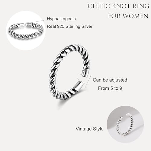 925 Sterling Silver Celtic Knot Open Adjustable Ring for Women Size 4-7 - color: One line twist