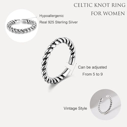 925 Sterling Silver Celtic Knot Open Adjustable Ring for Women Size 4-7 - color: One line twist