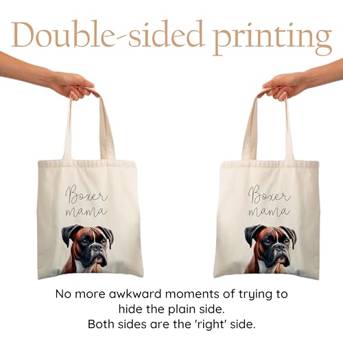 Dog Mom Canvas Tote Bag for Women, Reusable Cotton Shoulder Bag, Dog Lover Gift, Mother’s Day Pet Mom Shopping Tote - color: Boxer