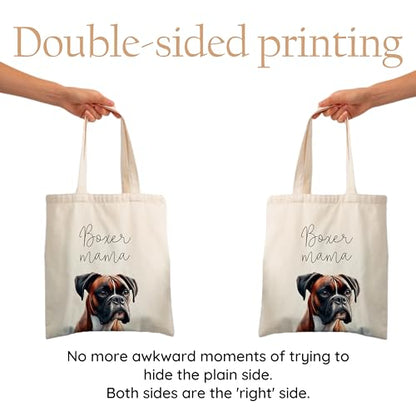 Dog Mom Canvas Tote Bag for Women, Reusable Cotton Shoulder Bag, Dog Lover Gift, Mother’s Day Pet Mom Shopping Tote - color: Boxer