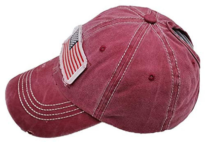 Women American Flag Ponytail Hat, Embroidery Adjustable Washed Distressed Messy Bun Baseball Cap … - color: Us Flag -Red
