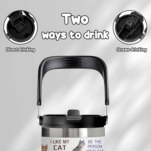 30oz Insulated Tumbler with Top Handle and Flip Straw, Gift for Cat Lovers - color: Cat1