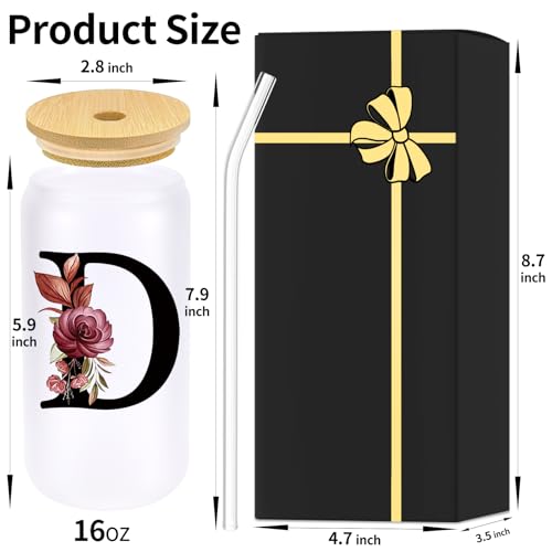 Wulcea Monogrammed Glass Drinking Cup With Lid Straw Cool Grandma Gifts Grandmother Nana Glamma Mawmaw Yaya Abuela Abuelita Grandmas Mamaw Memaw Mimi Nonna Present Granny Oma Meme Christmas Xmas,D - style: Letter D
