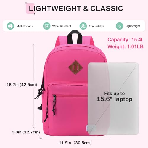 VX VONXURY Kids Backpack for School Travel,16.7 Inch Lightweight Bookbag - color: Dark Pink
