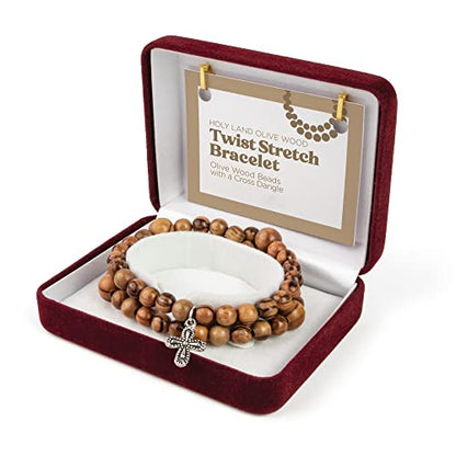 Logos Trading Post Olive Wood Catholic Rosary Bracelet from the Holy Land - style: 4 Decade Twist Stretch