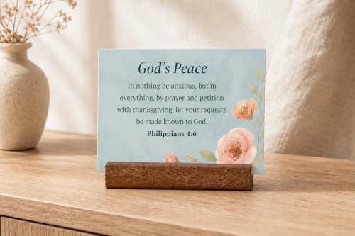 48 Encouraging Scripture Verse Cards with Walnut Wood Stand – 2 Unique Sets: Watercolor Wildflowers + Elegant Floral Design – Christian Desktop Bible Verse Affirmations for Daily Inspiration & Gifting