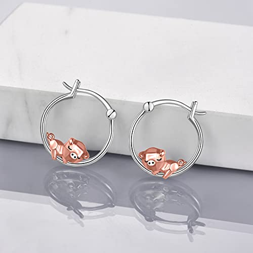 Fox/Pig/Mushroom/Cat Earrings Sterling Silver Cute Hoop Earrings Animal Jewelry Gifts for Women Daughter - style: pig