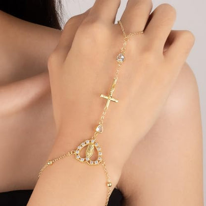 Gold Hand Chain Bracelets for Women, 18K Gold Plated Dainty Ring Bracelet Hand Chain Trendy Finger Ring Bracelet Hand Chains Jewelry Gifts for Women - color: Gold