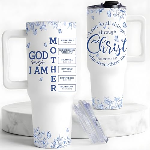 Christian Gifts For Mom, Mom Gift Tumbler With Handle 40oz, Christian Religious Moms Gifts, Birthday Gift for Moms, Stepmom, Mommy To Be from Daughter, Son or Family, Present for Women Faith - color: Christian Mom Tumbler