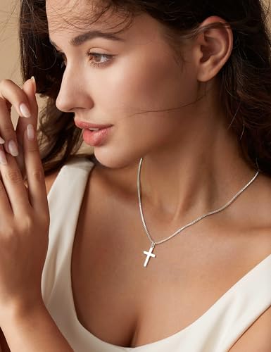 ORAZIO Cross Necklace for Women, Sterling Silver Cross Pendant - color: Silver Plated-Box -Large