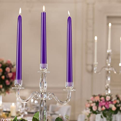 Purple Taper Candles, Set of 24 Unscented and Smokeless 10 Inch Taper Candles Long Burning, Paraffin Wax with Cotton Wicks for Burning Approxinately 7-8 Hours Time