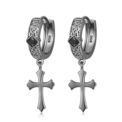 Cross Earrings 925 Sterling Silver Cross Dangle Earrings Christianity Jewelry Gift for Men Women - style: Celtic Knot-Black