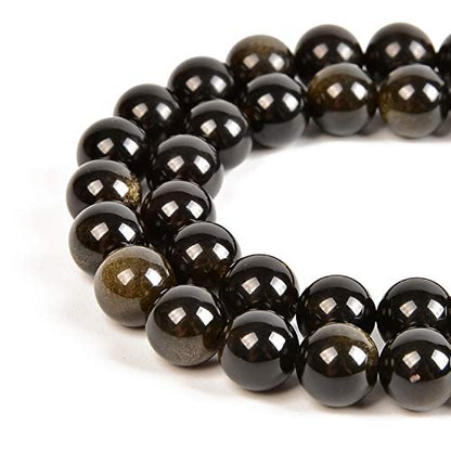 45pcs 8mm Natural Black Golden Obsidian Gemstone Round Spacer Loose Stone Beads for Jewelry Making 15.5" 1 Strand (Black Golden Obsidian, 8mm 45Beads) - color: Black Golden Obsidian, size: 8mm 45Beads