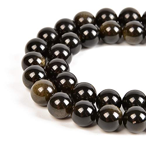 60pcs 6mm Natural Black Golden Obsidian Gemstone Round Spacer Loose Stone Beads for Jewelry Making 15.5" 1 Strand (Black Golden Obsidian, 6mm 60Beads) - color: Black Golden Obsidian, size: 6mm 60Beads
