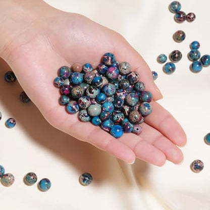 8mm Natural Blue Imperial Jasper Gemstone Beads Polished Round Smooth Stone Beads for Bracelets Jewelry Making 15inch Loose Beads - color: Blue Imperial Jasper, size: 8mm