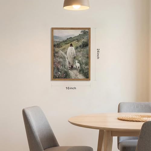 Christian Wall Art, Jesus the Good Shepherd Canvas Painting, Lamb Biblical Scene, 3D Textured Sandstone Style Wood Framed Artwork for Prayer Room Bedroom 24x16 Ready to Hang - color: Jesus and Lamb, size: 24"L x 16"W