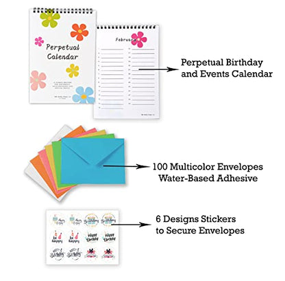 120 Unique Birthday Cards Bulk for Business, Office and Individuals, 5X7 Inch prefolded with Multicolor Envelopes, Stickers and Perpetual Birthday Calendar, Greeting Cards with Short Messages Inside