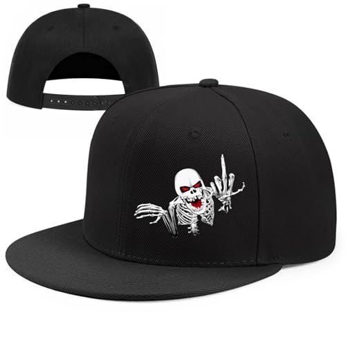Skull Flat Bill Hats for Men Women Adjustable Dad Trucker Hat Skeleton Snap Backpack Hats for Hip-hop Running Cycling - color: Skeleton Minddle