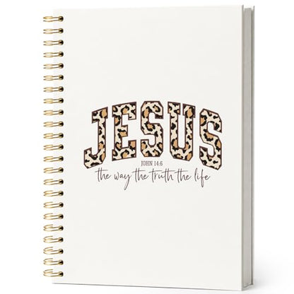 Christian Bible Journal Notebook for Women,Trendy Faith Gifts for Women Teen Girls,Church Journal for Notes Taking,Coquette Leopard Hardcover Spiral Notebook 5.5x8.3 Inch - color: JOHN 14:6