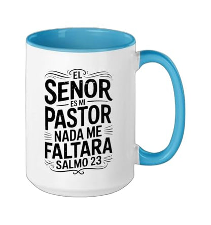 Spanish Christian With a Bible Verse Quote El Senor Es Mi Ceramic Mug, Blue/White, 15oz - color: Blue/White, size: 15 Ounces