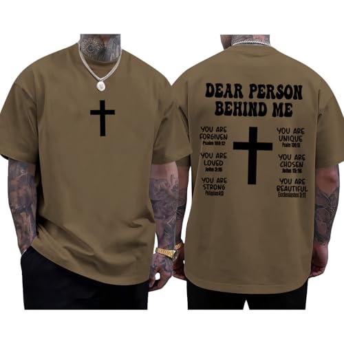 Mens Christian Bible Verse Shirts Dear Person Behind Me T Shirt Religious Jesus Inspirational Cross Graphic Tees - color: Brown, size: XX-Large