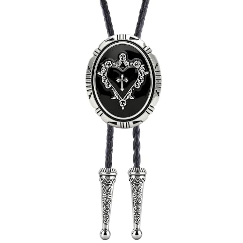 GelConnie Bolo Tie for Women Heart Cowboy Necktie Flower Gothic Mens Bolo Ties Bolero Necklace Red Western Ties for Men - color: Black Heart Tie Necklace