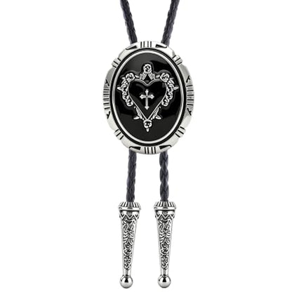 GelConnie Bolo Tie for Women Heart Cowboy Necktie Flower Gothic Mens Bolo Ties Bolero Necklace Red Western Ties for Men - color: Black Heart Tie Necklace