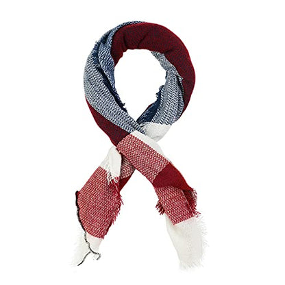 American Trends Scarfs for Women Winter Triangle Scarf Classic Plaid Warm Scarf Soft Scarves Knitted Wrap Shawl - color: Triangle Red & White & Blue