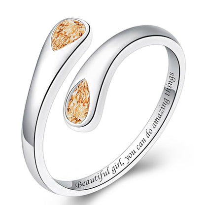 Jinlou Thumb Rings for Women - 925 Sterling Silver Birthstone Open Teardrop Encouragement Adjustable Ring Women Gifts for Teens Mom Birthday Mother's Day St Patricks Day - color: November, style: Beautiful you can do amazing things