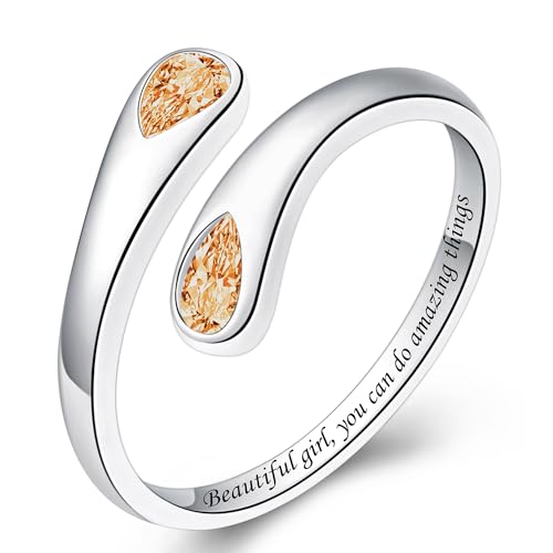 Jinlou Thumb Rings for Women - 925 Sterling Silver Birthstone Open Teardrop Encouragement Adjustable Ring Women Gifts for Teens Mom Birthday Mother's Day St Patricks Day - color: November, style: Beautiful you can do amazing things
