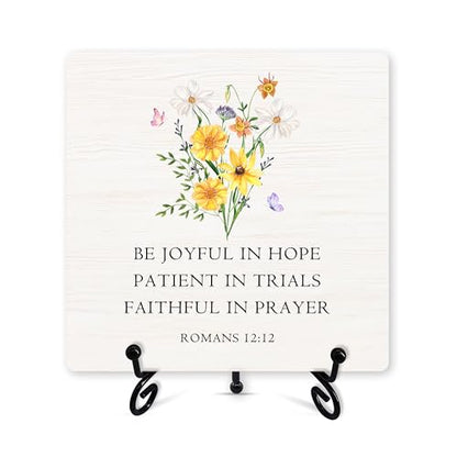 Christian Spring Desk Decor, Wildflowers Wood Sign With Iron Stand, Bible Verse Wooden Plaque, Spring Gifts For Family Friends Colleagues, Religious Spring Decor For Farmhouse Home Office -66