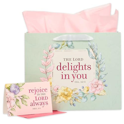 Christian Art Gifts Large Gift Bag with Card & Tissue Paper, Lord Delights - color: Lord Delights/Multi, style: Large Landscape