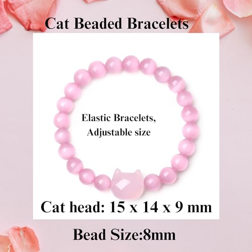 XIANNVXI Crystal Bracelet for Women Men 8 mm Natural Stone Beaded Bracelets Cat Bracelets Cross Bracelets Heart Bracelelt Jewelry for Women Birthday Gifts Stretch Bracelet - color: Pink-Rose Quartz